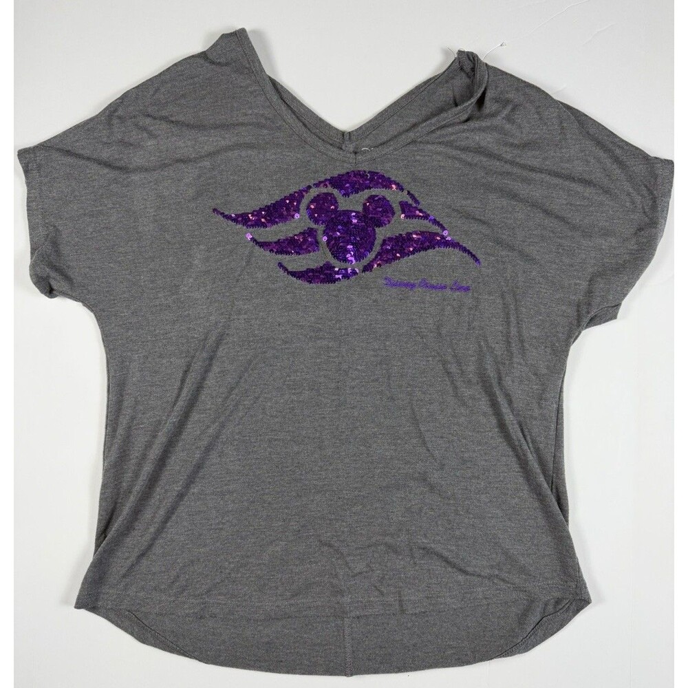 Disney Cruise Line Shirt Purple Flip Sequin Mickey Mouse Captain Graphic DCL